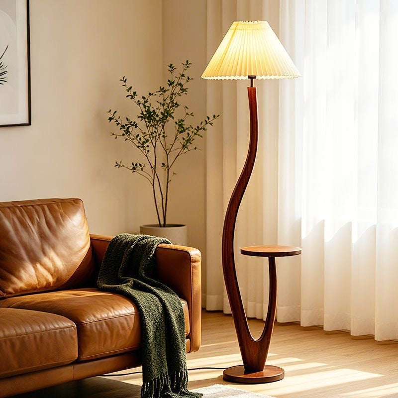 Artistic sculptural floor lamp with integrated side table