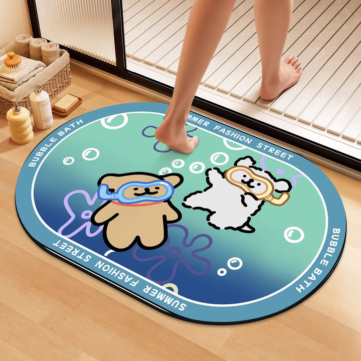 Playful Cartoon Dog Bath Mat