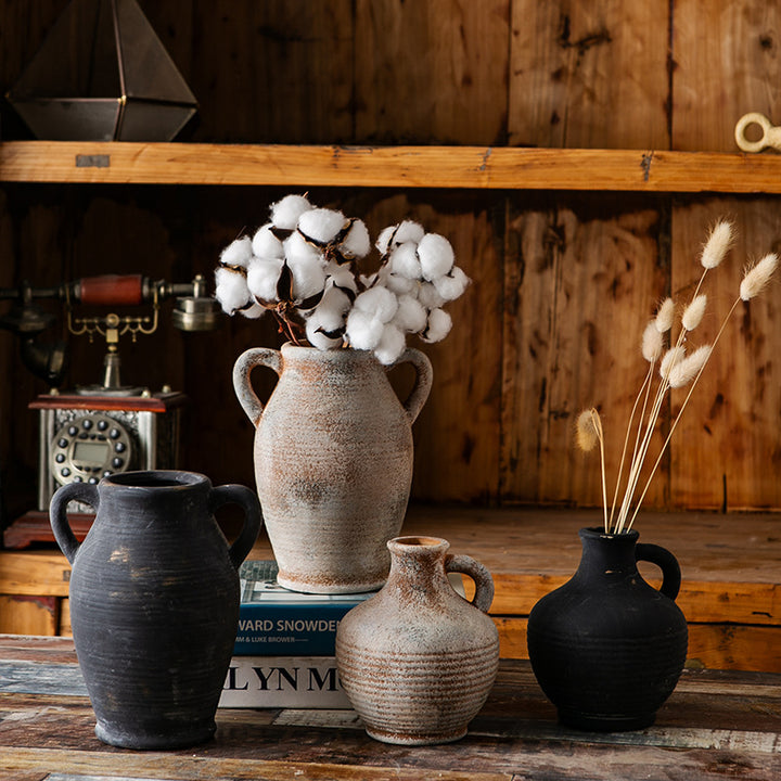 Rustic ceramic vase with handles