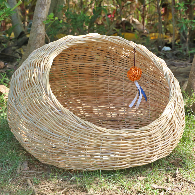 Cozy cat bed made of woven natural material