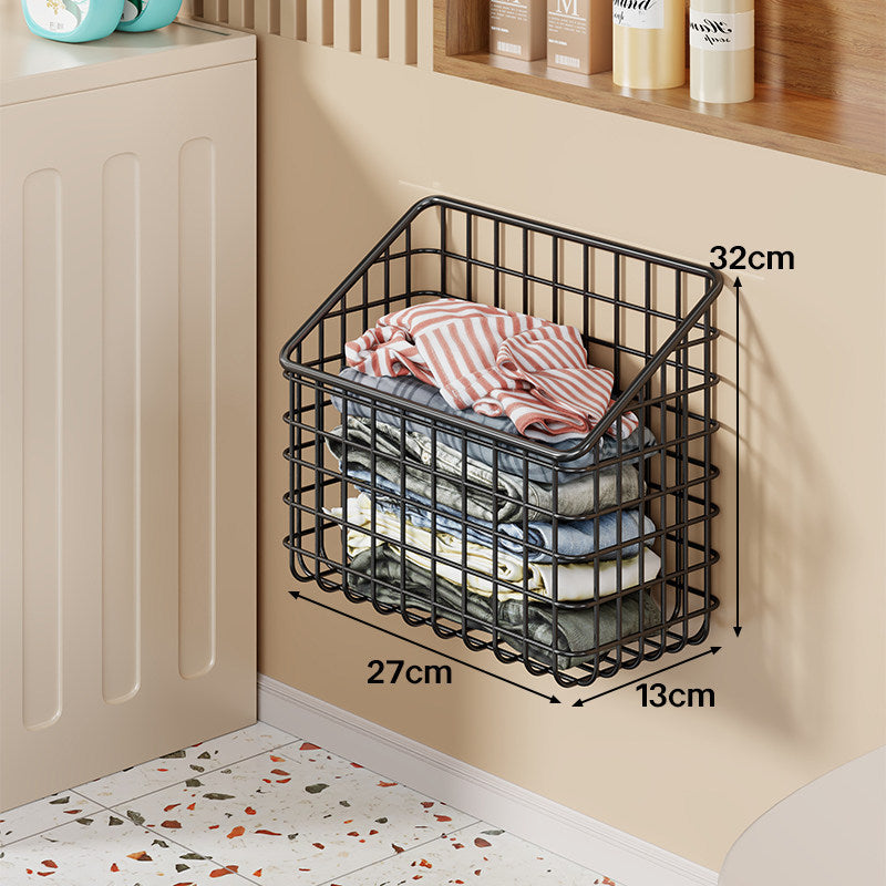 Wall-Mounted Open-Front Wire Storage Basket for Folded Laundry & Towels