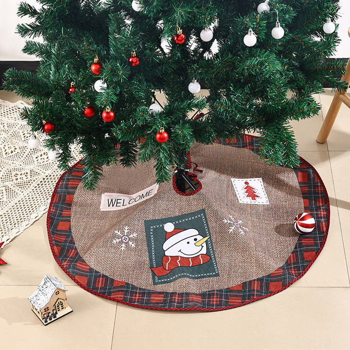 Jute Christmas tree skirt with festive Santa Claus motif