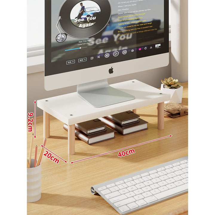 Elevated Wooden-Leg Monitor Riser with Under-Shelf Storage