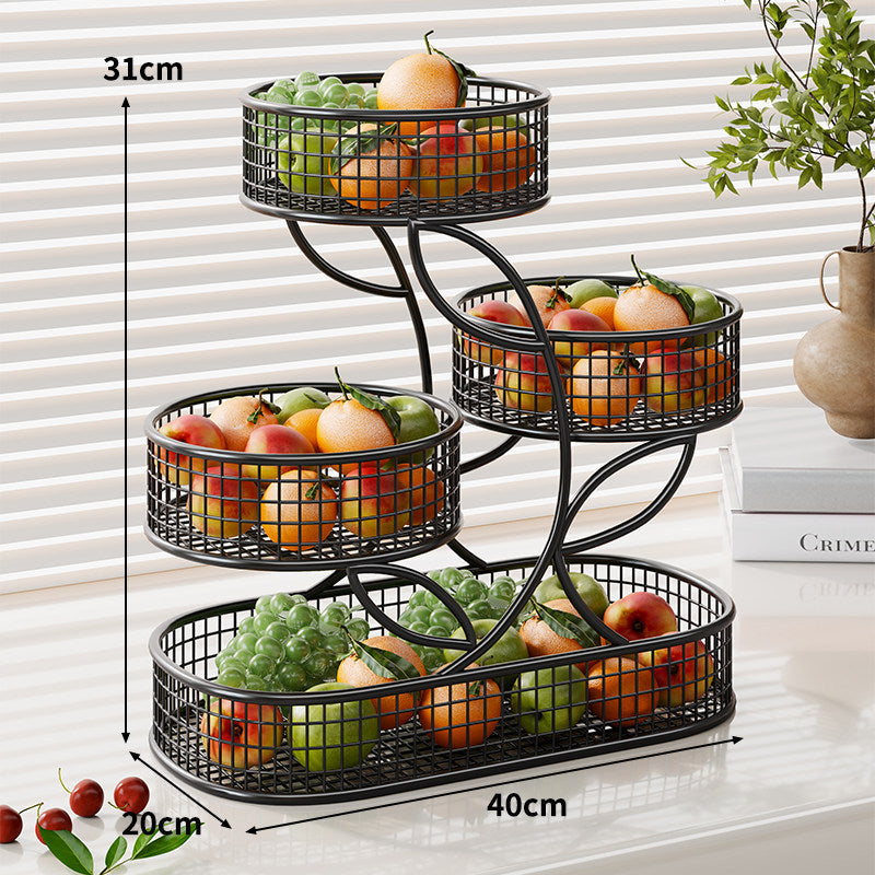 Tiered Wire Mesh Countertop Fruit and Snack Organizer with Tissue Holder