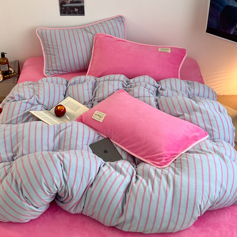Soft Striped Plush Comforter Set
