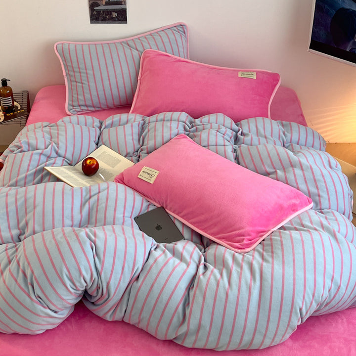 Soft Striped Plush Comforter Set
