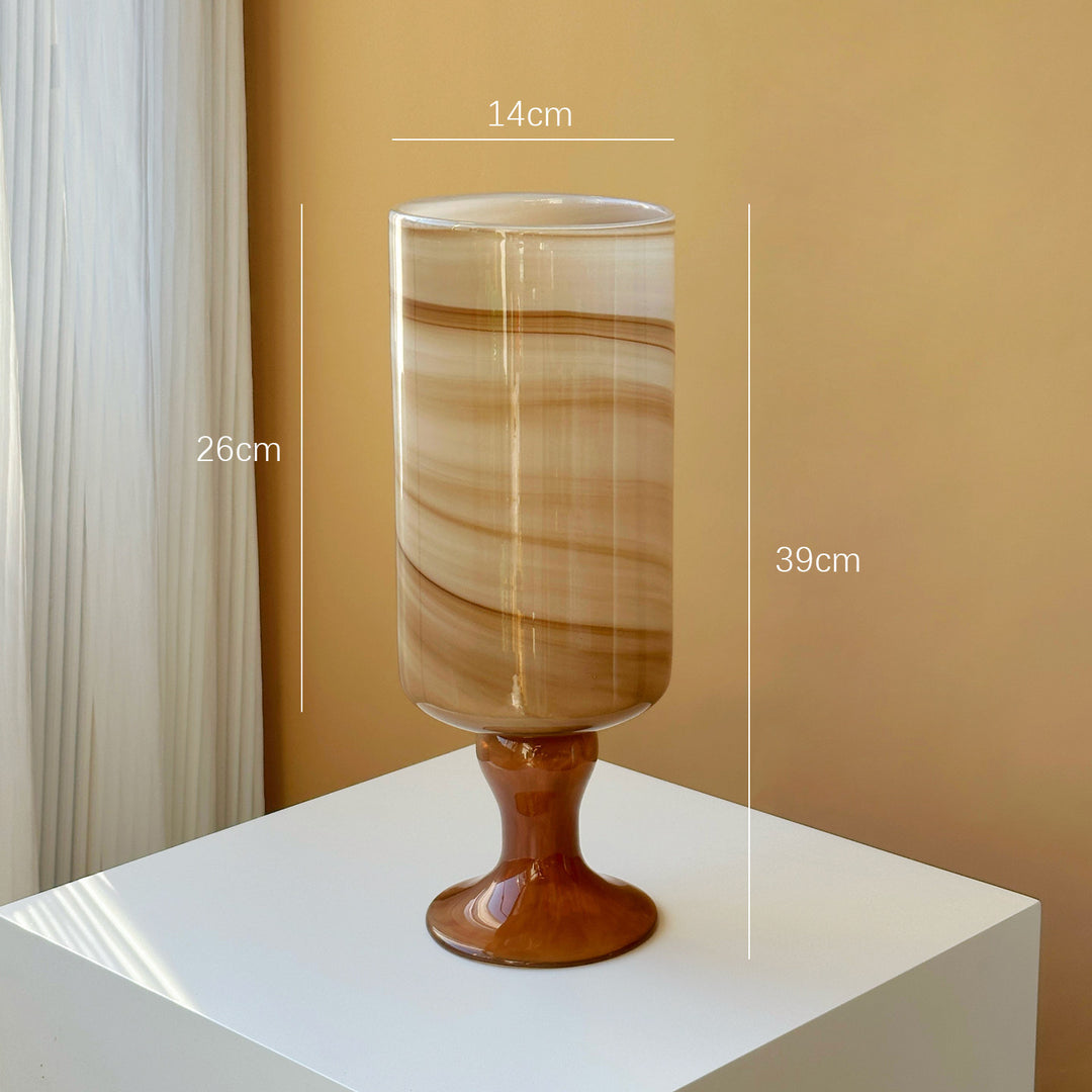 Tall Swirled Glass Pedestal Centerpiece Vase with Marble Effect