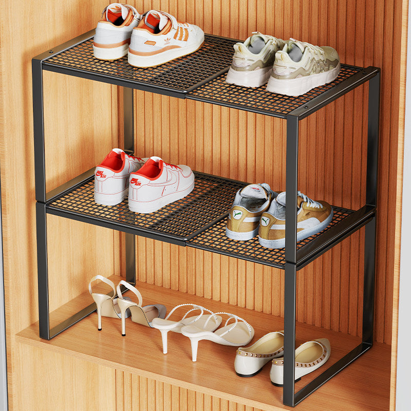 Multi-Tier Metal Mesh Shoe Storage Rack with Open Grid Shelves and Matte Frame