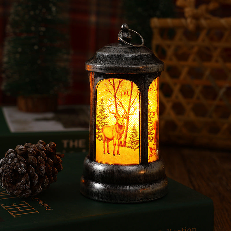Nostalgic Christmas lantern with glowing Santa Claus motif