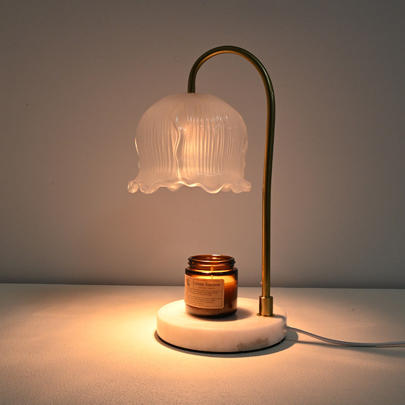 Vintage-Glass-Bell-Shade Marble-Base Table Lamp