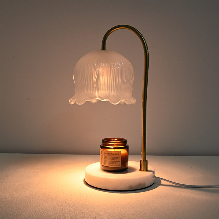 Vintage-Glass-Bell-Shade Marble-Base Table Lamp