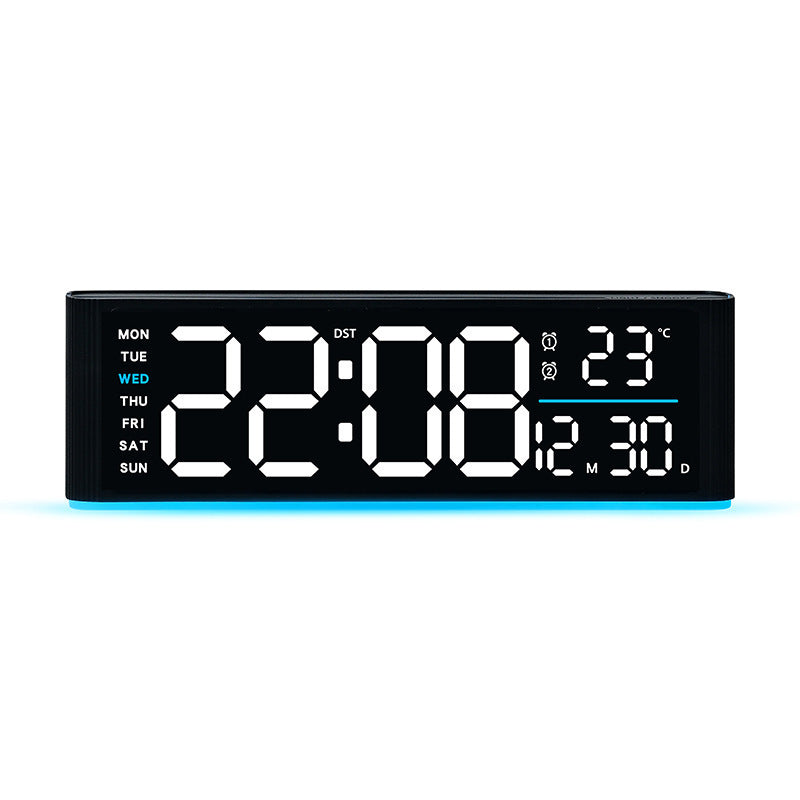 Digital LED alarm clock with temperature and day of week display