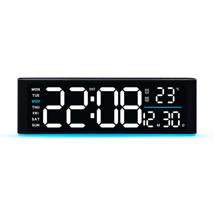 Digital LED alarm clock with temperature and day of week display