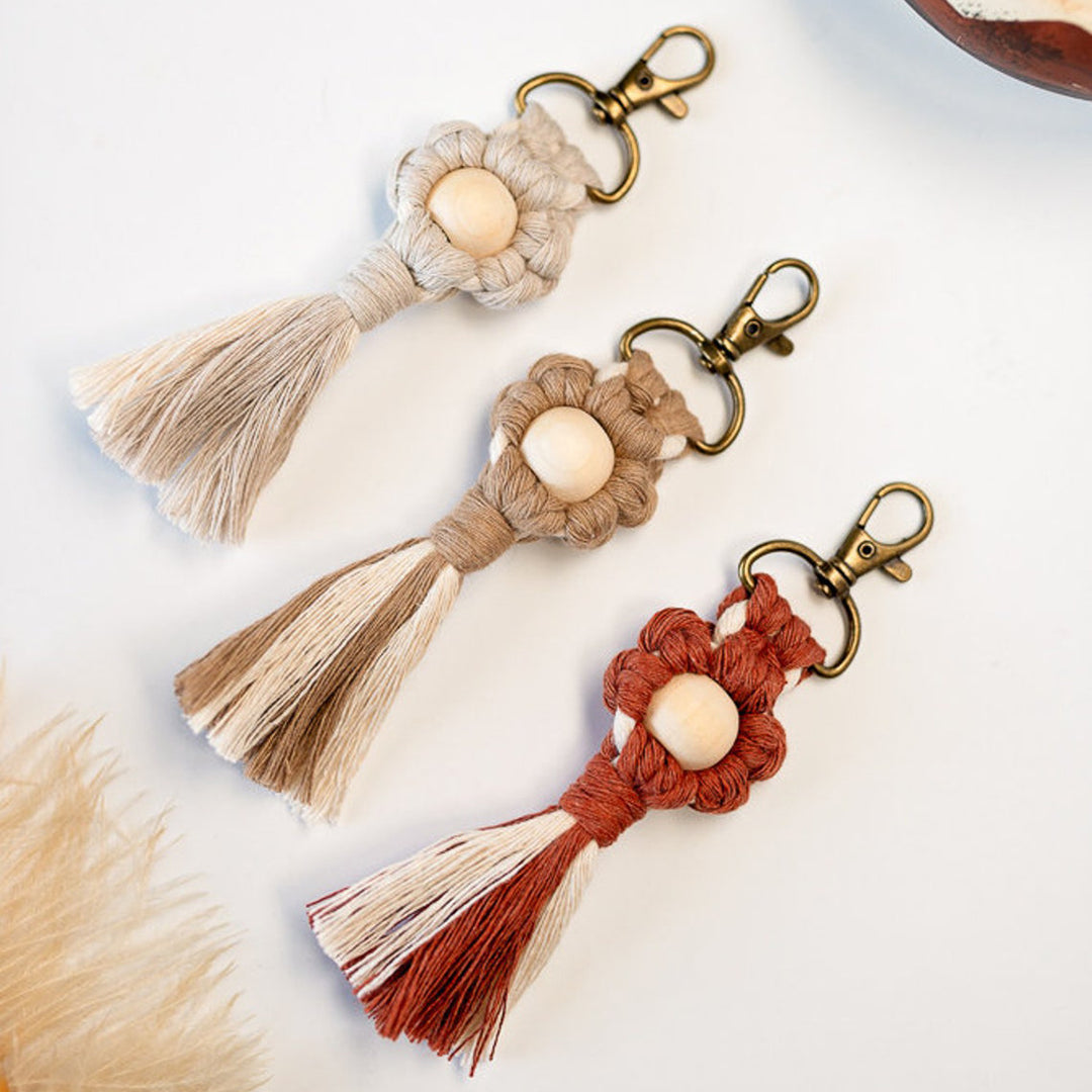 Macrame Keychain with Wooden Accents
