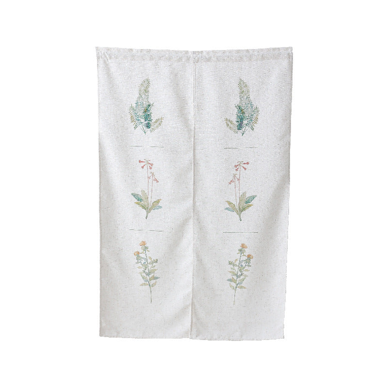 Divided Norwegian curtain made of cotton-linen with botanical watercolor print