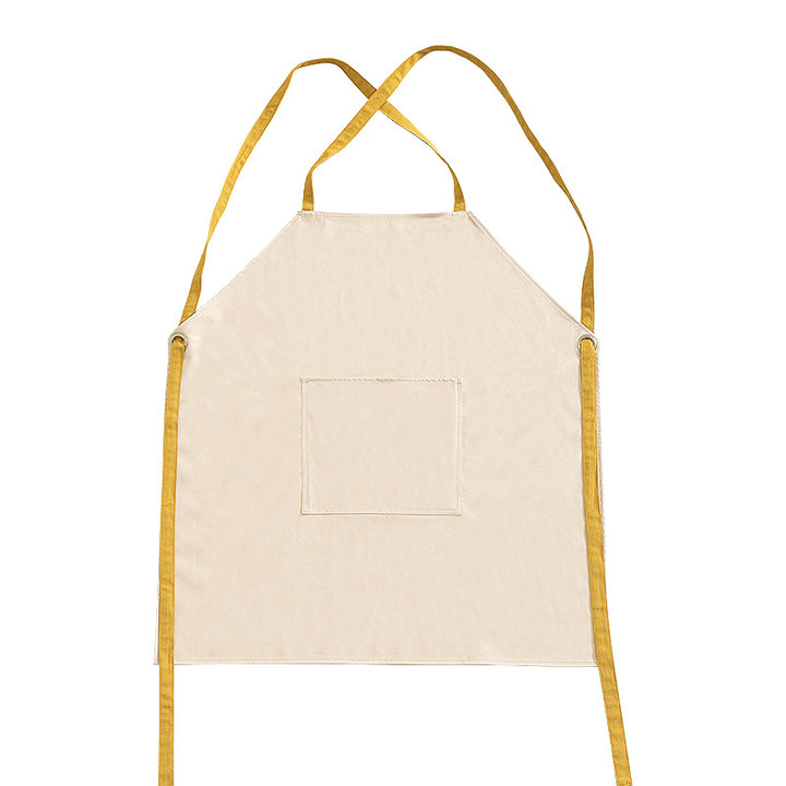 Adjustable cotton cooking apron with cross straps and large front pocket