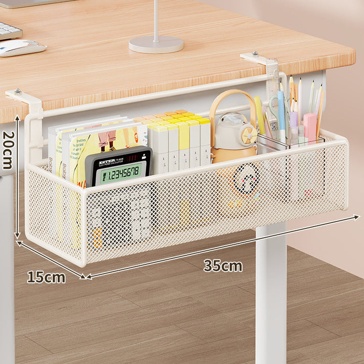 Under-Desk Clamp-Mounted Mesh Storage Basket Organizer