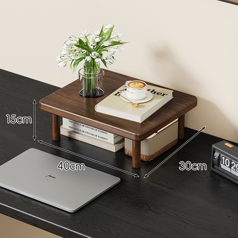 Compact Solid Wood Elevated Desk Display Stand with Under-Shelf Storage and Rounded Leg Design