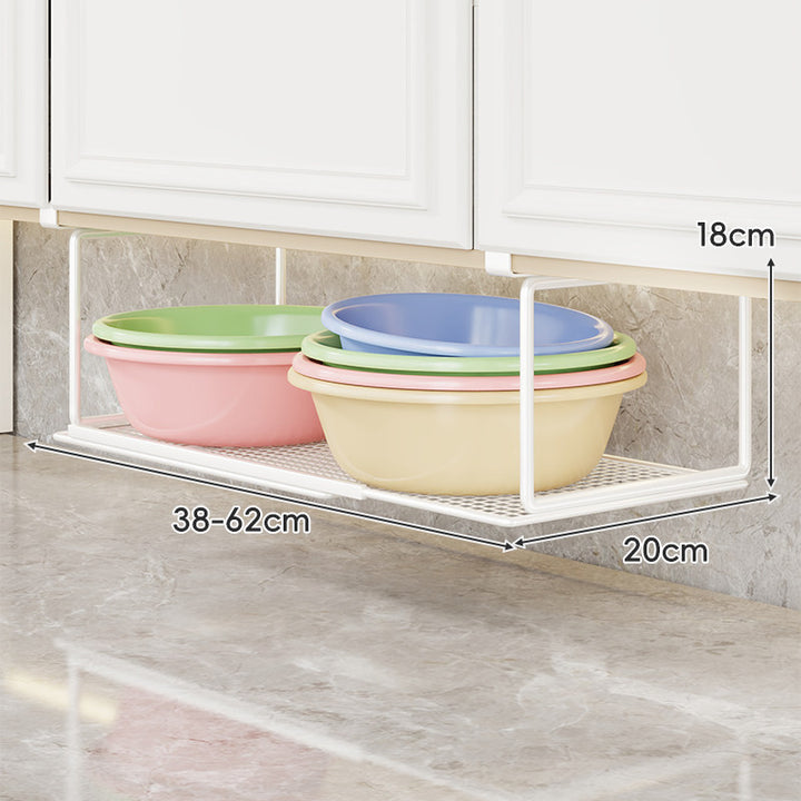 Telescoping Under-Cabinet Hanging Shelf with Non-Slip Mesh Tray