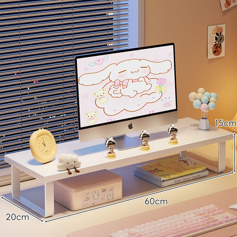 Elevated Monitor Riser Stand with Wood-Effect Top Metal Frame and Under-Shelf Storage