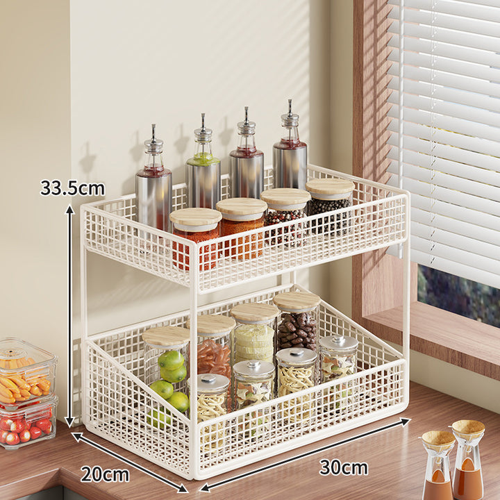 Compact Three-Tier Wire-Mesh Countertop Canister & Spice Organizer