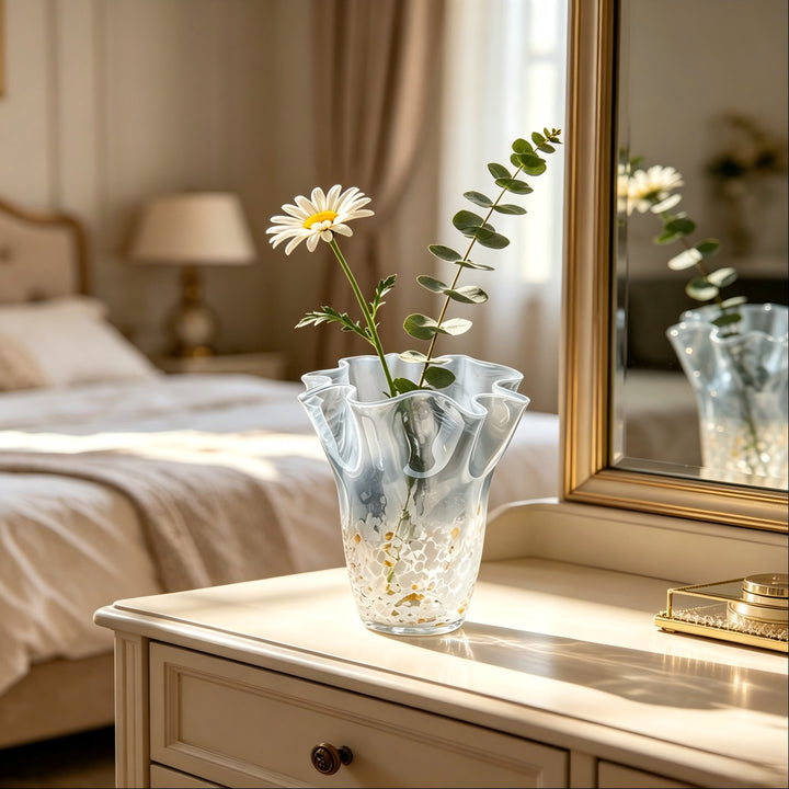 Elegant Glass Vase with Artistic Wave Design