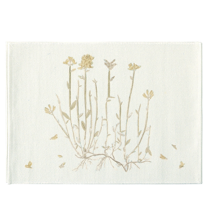 Woven placemat with botanical wildflower print and non-slip backing