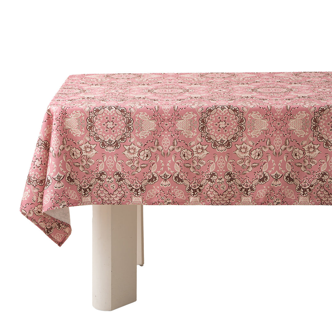 Rectangular tablecloth in country house style made of cotton blend fabric with floral all-over print