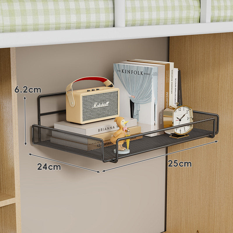Wall-Mounted Ventilated Mesh Floating Shelf with Front Guard for Bedside and Desk Organizer
