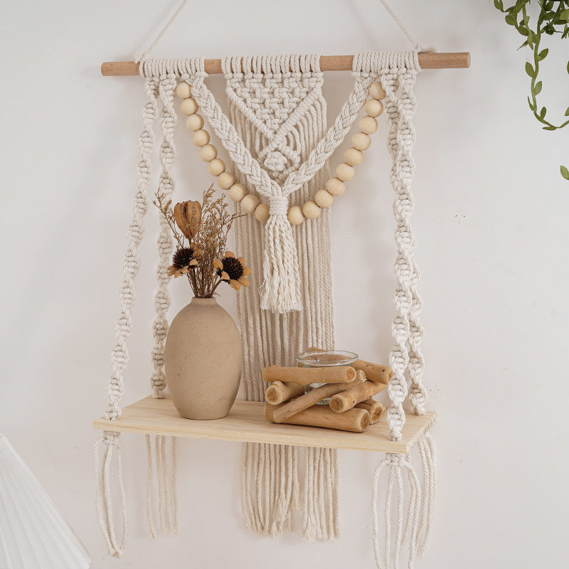 Macramé Wall Shelf with Decorative Beads