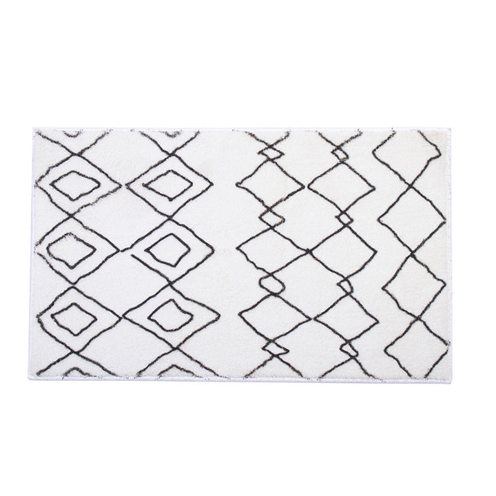 Soft high-pile bath mat rug with Berber-inspired diamond pattern