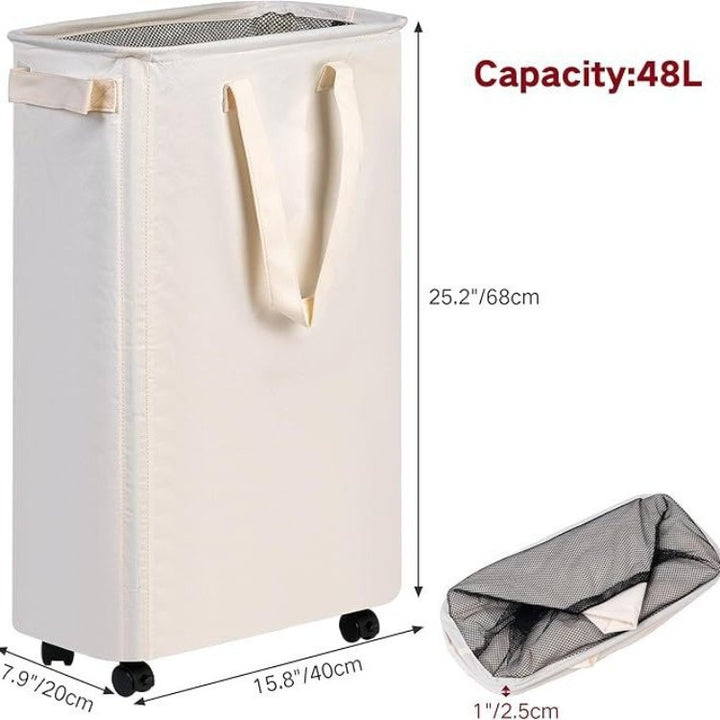 Foldable laundry basket with wheels and practical lid