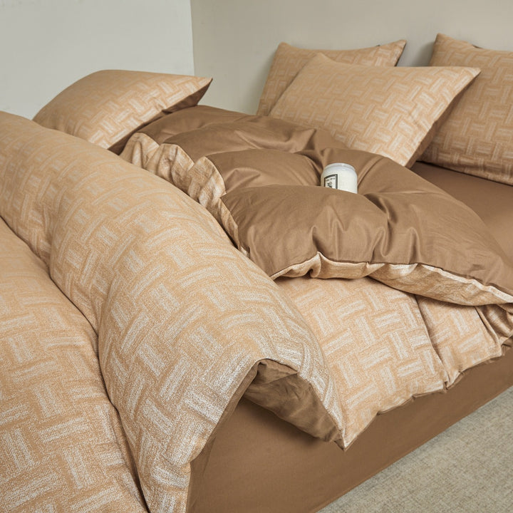 Embroidered Leaf Print Duvet Cover Set