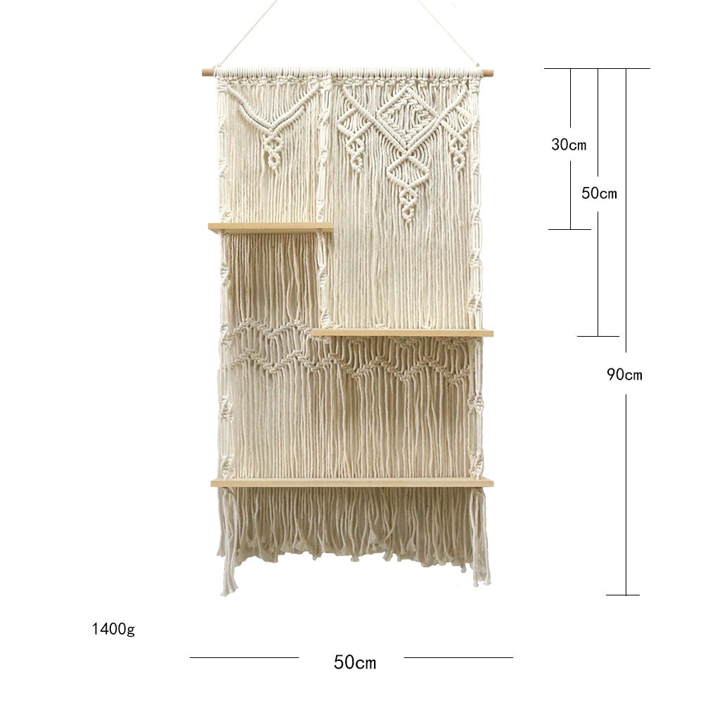 Decorative macrame plant holder with shelves