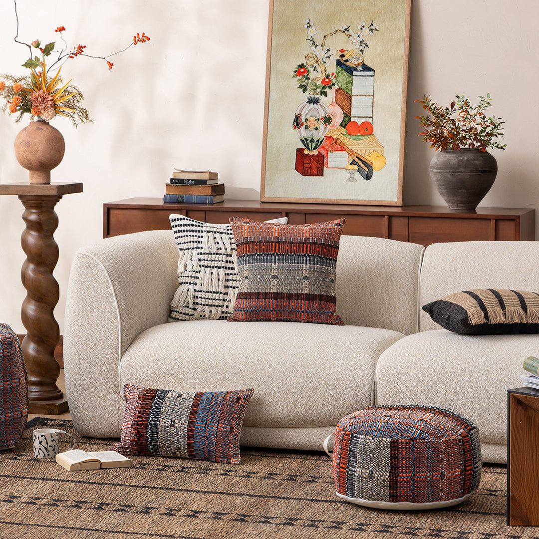 Woven Reversible Ethno Cushion Cover with Textured Surface and Concealed Zipper
