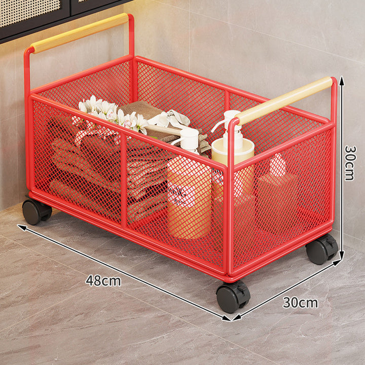 Mesh Metal Storage Organizer Basket with Wooden Grip Handles