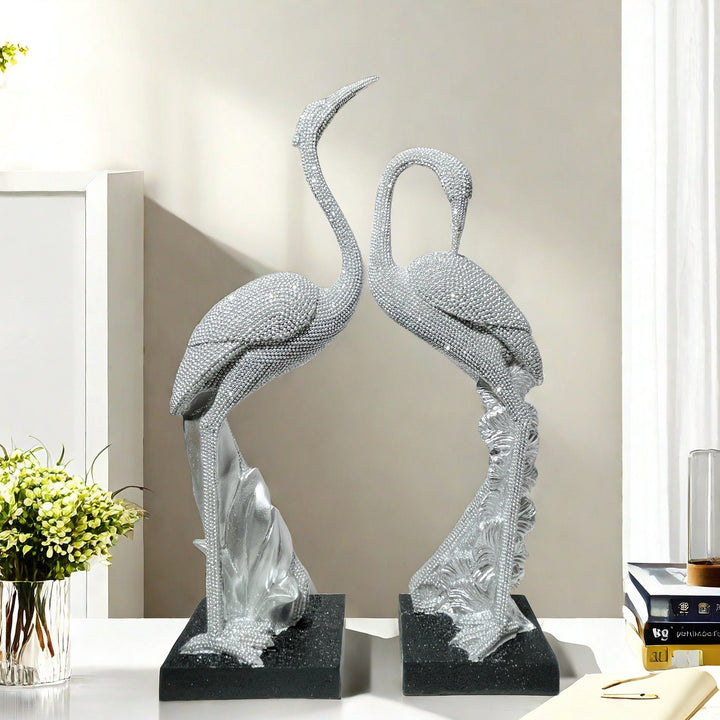 Shiny parrot figure on log