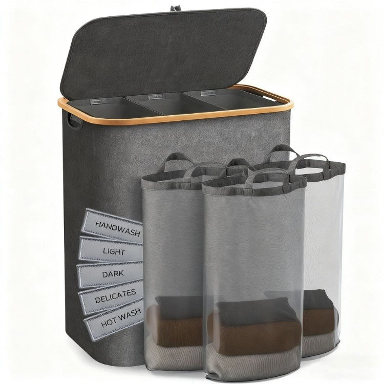 Laundry separation system with three compartments and removable inner pockets