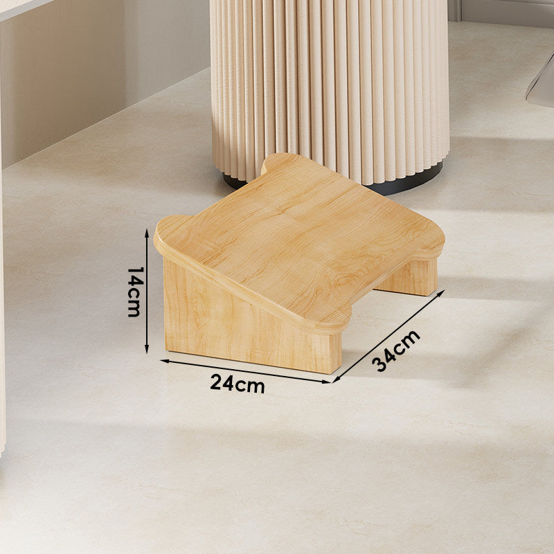 Low Wooden Step Stool with Non-Slip Strips and Curved Ergonomic Top