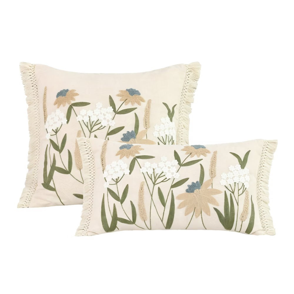 Embroidered Floral Design Throw Pillow