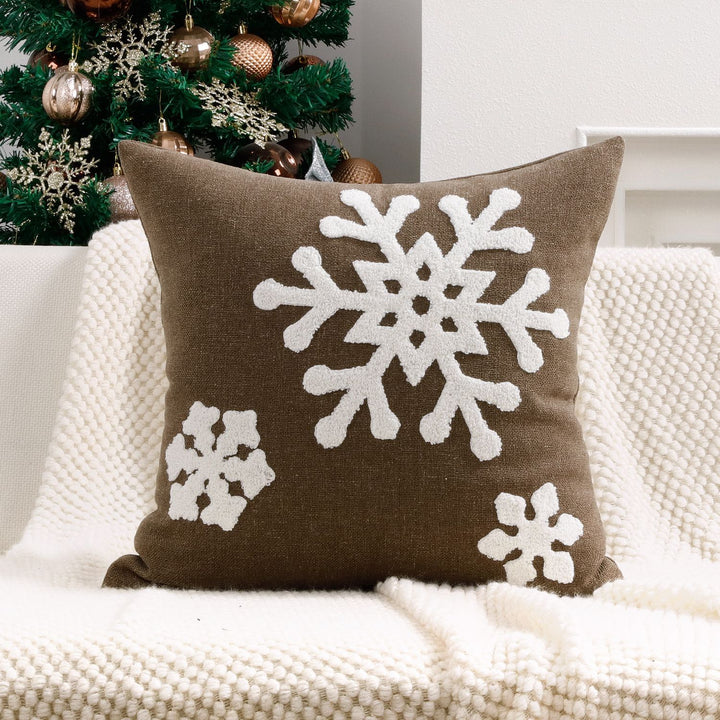 Textured Chenille Snowflake Appliqué Square Throw Pillow Cover