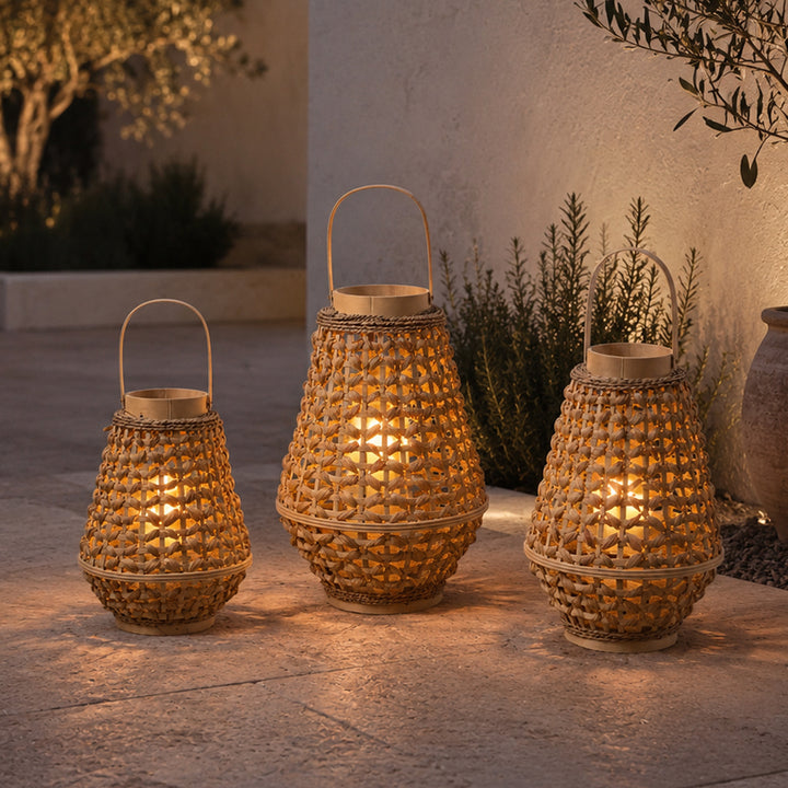 Elegant lantern made of braided rattan