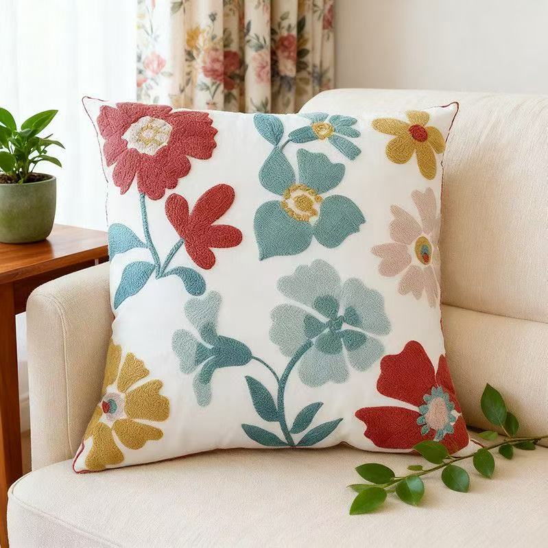 Embroidered Floral Cushion