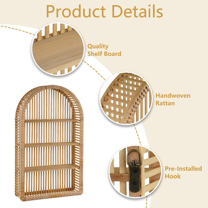 Round Wall Shelf Made of Natural Rattan
