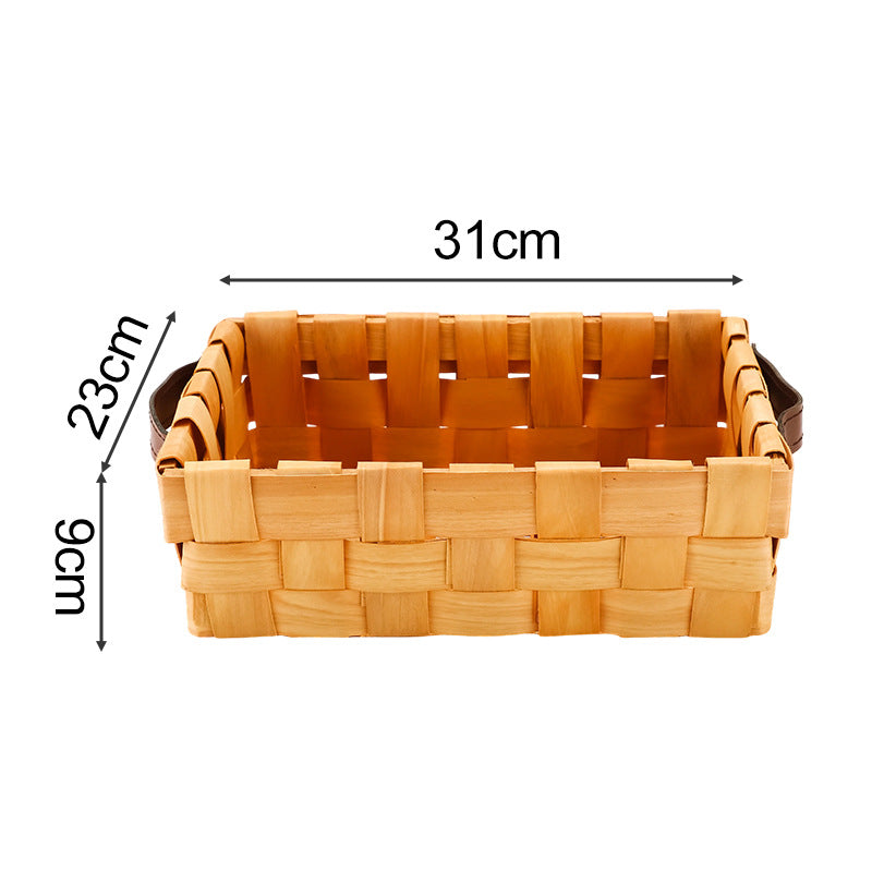 Rectangular storage basket made of woven natural material