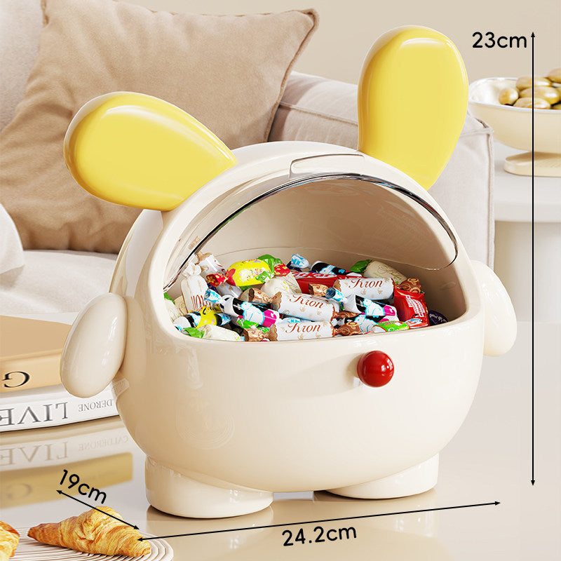 Cute Bunny Candy and Snack Storage Container with Hinged Flip Lid and Decorative Ears