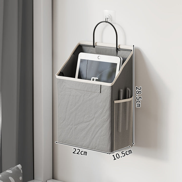 Wall-Mounted Canvas Pocket Organizer with Mesh Side Pouch and Metal Hook