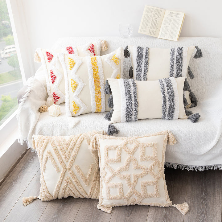 Textured Tassel Accent Throw Pillow