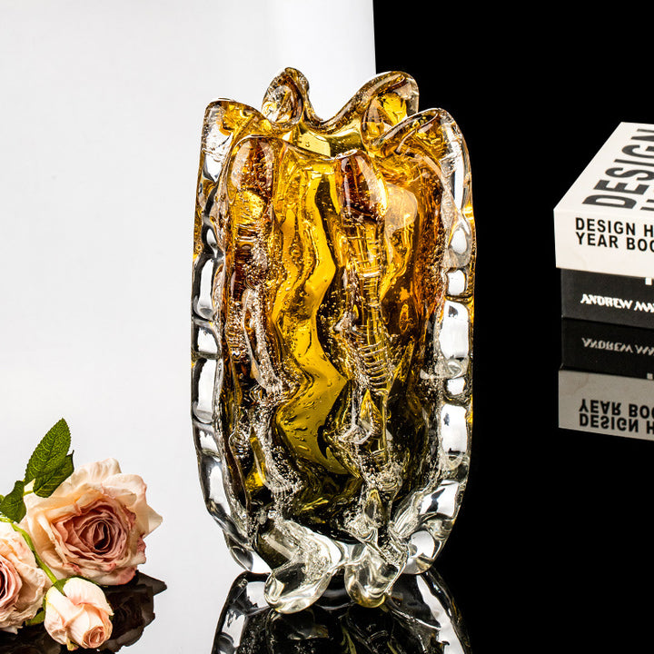 Hand-Blown Sculptural Ribbed Art Glass Decorative Vase