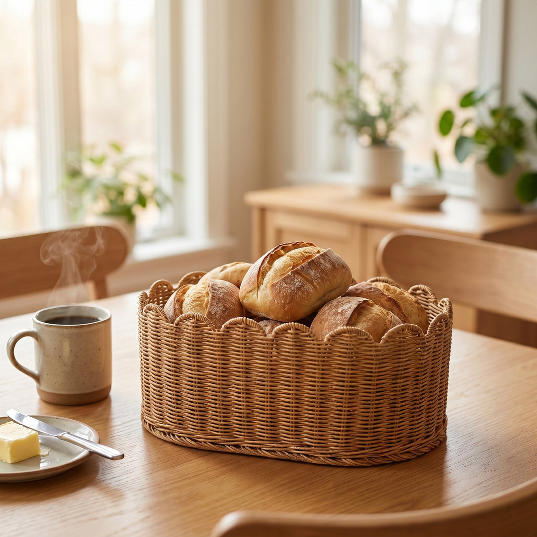 Rustic storage basket made of woven natural material